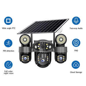 Беспроводная уличная камера видеонаблюдения V380 Pro 4G с SIM-картой, 3 объективами, 6 МП, на солнечной батарее, полноцветная, для домашней безопасности - Product Image 3