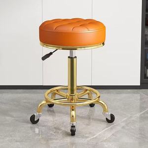 Gold Frame Barber <b>Stool</b> Hydraulic Rolling Salon Chair Adjustable Knee Pin <b>Seat</b> for Barber Shop - Product Image 6