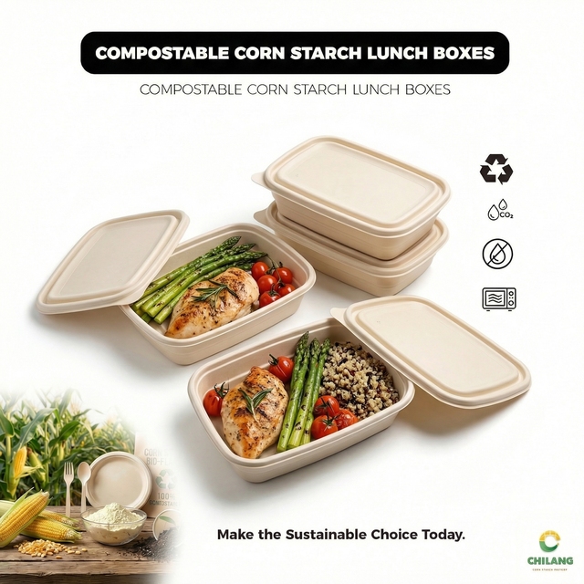 Factory Price Low MOQ 750ml Disposable Compostable Corn Starch Microwavable Takeout Food Packaging Lid Heavy Duty Catering Bread