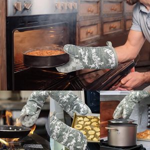 Paires de gants de four en silicone antidérapants à motif d'oiseaux, verts, pour cuisine, barbecue et cuisson, avec maniques en coton - Product Image 5