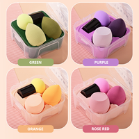 Lot de 3 éponges de maquillage avec boîte de rangement – Éponges cosmétiques sèches et humides en forme de champignon, goutte d'eau et coussin de poudre