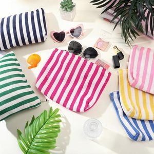Custom Logo Printing Canvas Monogram Bag Stripe Cosmetic Pencil <b>Case</b> Packing Pouch Natural Canvas <b>Makeup</b> Bag With Zipper - Product Image 2