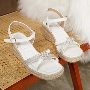 Sandales <span class=keywords><strong>compensées</strong></span> scintillantes à strass pour femmes, talon de 7,5 cm, plateforme, <span class=keywords><strong>espadrilles</strong></span>, chaussures d'été - Product Image 1