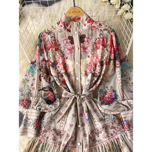 Abiti europei americani stile <span class=keywords><strong>palazzo</strong></span> stile retrò abito stampato da donna maniche a lanterna vita stringe Vestidos Vintage - Product Image 2