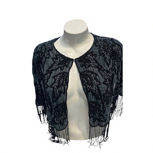 <b>Women's</b> <b>Black</b> Beaded Fringe <b>Cape</b> Stage Dance Performance Wear Adult Tribal Style Embellished Dancer Top Polyester/Rayon RAWAT - Product Image 1