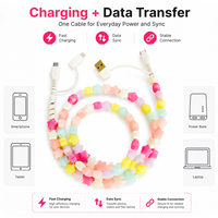 Kabel Pengisi Daya 4 in 1 Star Beaded USB Multi Charger Cord Tipe C Multi Connector Y2K Candy Phone Cable
