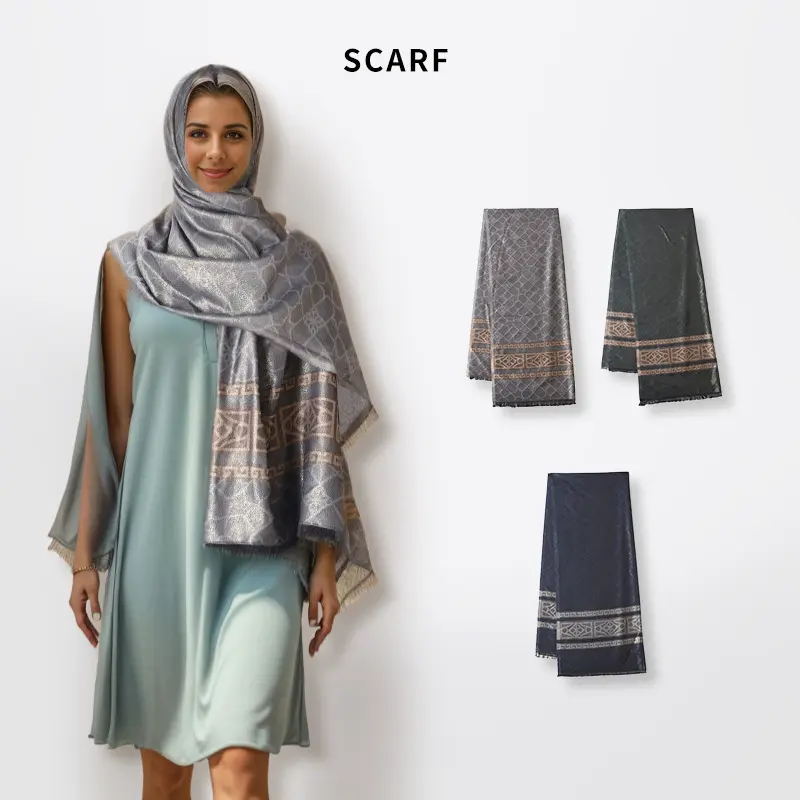 custom pashmina casemire femme shawl gold thread jacquard cotton double sided winter pashmina edge cashmere shawl