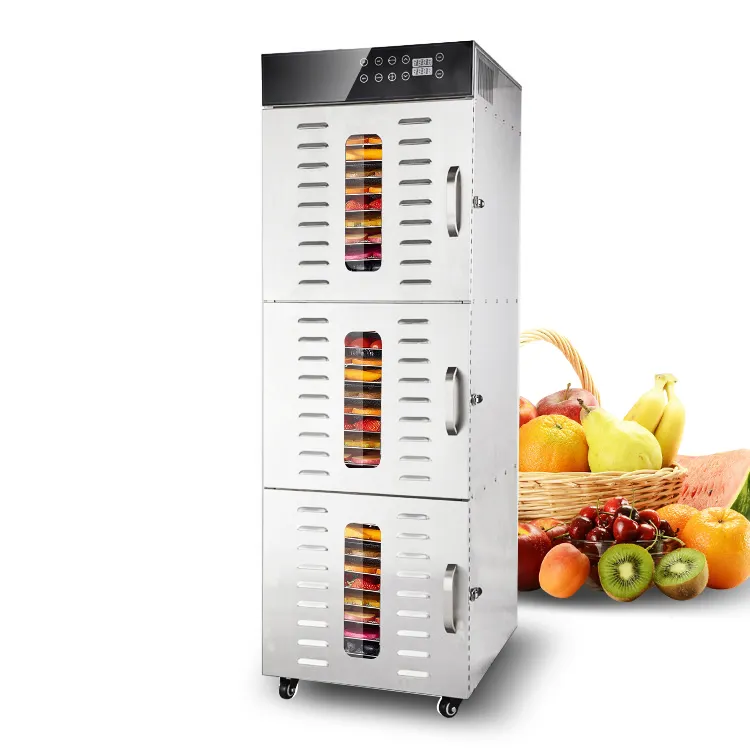 Máquina deshidratadora de frutas de acero inoxidable, 3 armarios, 36 bandejas, comercial, cocina, nuevo