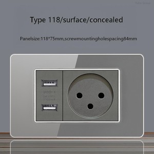 Panel de vidrio templado de cuatro colores, estándar israelí, con interruptor de lámpara de pared de carga rápida USB tipo C, módulo de teléfono y TV satelital. - Product Image 6