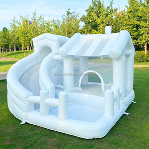 Château gonflable blanc Oxford avec <span class=keywords><strong>toboggan</strong></span> rotatif, <span class=keywords><strong>piscine</strong></span> et trampoline pour enfants - Product Image 1