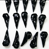 Crânes de Corbeau Gravés en Cristal Noir Naturel Poli, Totem Mascotte, Pierre de Guérison Spirituelle, Cadeau d'Halloween, Vente en Gros