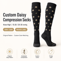 Chaussettes de compression personnalisées Daisy pour femmes, hauteur genou, 15-20 20-30 mmHg, motif floral jacquard, chaussettes de soutien, OEM ODM Marque privée