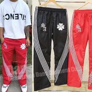 Custom Embroidery Unisex Stripe Sweatpants Jogger Trousers Oversized Baggy Wide Leg Nylon Track Red Flared Sweat Pants For Men