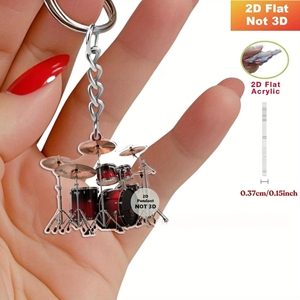 Porte-clés en gros pour instruments de musique, breloque acrylique plate 2D en forme de batterie pour étudiants - Product Image 3