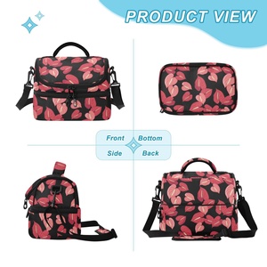 Large Wide Open Red Anthurium Print 2-Compartment <b>Lunch</b> <b>Box</b> Bag Custom Logo Hawaiian <b>Lunch</b> Bag Women Insulated Cooler Bag - Product Image 2
