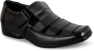 Sandales décontractées en cuir véritable noir pour hommes, design élégant à enfiler, respirabilité améliorée, ajustement flexible, semelle intérieure rembourrée - Product Image 4
