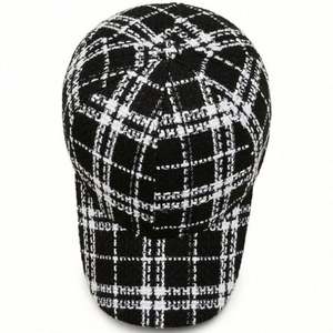 Gorro de Tweed a Cuadros Blanco y Negro para Mujer, Otoño e Invierno, Gorra de 6 Paneles, Gorra Deportiva de Moda para Mujer, Gorra de Béisbol - Product Image 2