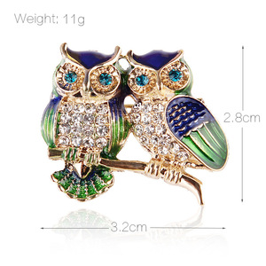 Alfileres esmaltados de ojos azules, broche de búho de pareja de diamantes de imitación, broches de animales para mujeres, hombres, ropa, bufanda, hebilla, Collar, alfileres de joyería - Product Image 5