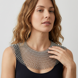 Haut en maille d'acier inoxydable plaqué argent, forme irrégulière, style armure, artisanat métallique portable - Product Image 1