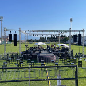 Diámetro de aluminio personalizado 2m 3M Tamaño de doble o única capa Estilo de cadena Braguero giratorio para luces - Product Image 1