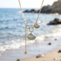 Collier coquillage bohème QIAOREN 14723 avec pendentif perle, bijoux de plage en acier inoxydable plaqué or pour femme
