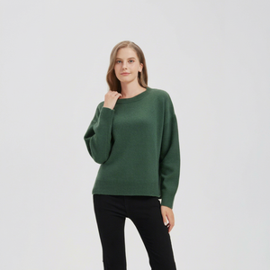Pull-over en cachemire 100% pour femme, col rond, manches chauve-souris, jacquard épais, décontracté, hiver, tricoté, manches longues, uni, vert - Product Image 1