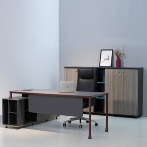 Bureau de direction moderne de luxe en forme de L, table en bois avec structure en fer pour la maison, l'école ou l'hôpital, mobilier de bureau - Product Image 6