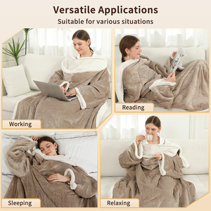 Couverture chauffante portable en polaire avec poche pour les pieds, matelassée, taille King, pour l'hiver - Product Image 4
