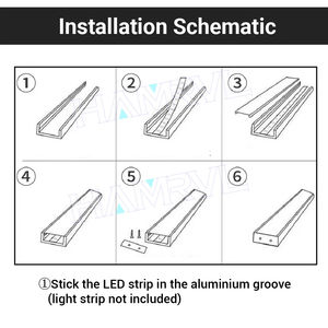 Profilé en aluminium LED 0,5 m, 2-30 pièces, diffuseur, support, forme en <span class=keywords><strong>U</strong></span>, noir/argent, <span class=keywords><strong>barre</strong></span> lumineuse linéaire, éclairage de plafond, mur, coin - Product Image 2