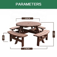 Table et bancs ronds en bois pour pique-nique, design intégré moderne, pour villa, hôtel, plage, patio extérieur