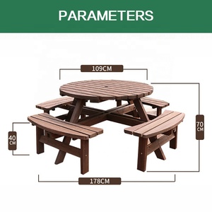 Bàn ăn tròn và ghế dài bằng gỗ, thiết kế tích hợp, dùng ngoài trời, thích hợp cho khách sạn, sân hiên, bãi biển, dã ngoại - Product Image 6