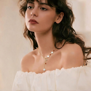 Collier Lariat Trèfle en Aquamarine Naturelle 2026, Forme en Y, Agate, Zircon, Plaqué <span class=keywords><strong>Or</strong></span> 18K, Acier Inoxydable CL26-149 - Product Image 6