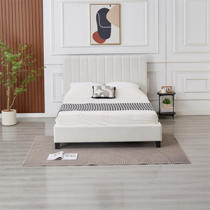 <span class=keywords><strong>Cama</strong></span> Doble Moderna Blanca con Almacenamiento, Muebles de Dormitorio, Cabecera de Madera Suave, Estructura de <span class=keywords><strong>Cama</strong></span> con Tela de Lino - Product Image 1