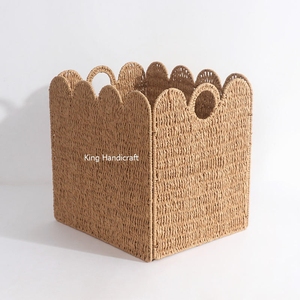 Cesta de Almacenamiento de Seagrass Tejida a Mano a Precio Económico, Organizador de Juguetes Plegable con Borde Festoneado, Decoración para el Hogar y la Habitación del Bebé - Product Image 1