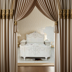 Ensemble de chambre à coucher classique en bois massif sculpté de style antique ivoire, style romantique français victorien, chambre à coucher pour fille, taille Queen, gris - Product Image 6