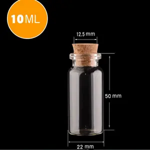 factory wholesale 22x50mm 10ML small wishing glass bottles drift bottle vials with cork stopper storage vials