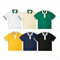 240g Vintage Style Half-Zip Kleurblok Effen Katoen Ademend Machinewasbaar Gebreid Digitaal Geprint Op Maat Gemaakt Korte Shirt Heren