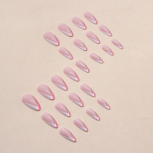 <span class=keywords><strong>Uñas</strong></span> postizas francesas de triángulo rosa con <span class=keywords><strong>uñas</strong></span> postizas plateadas en forma de almendra usable al por mayor prensa en las <span class=keywords><strong>uñas</strong></span> - Product Image 2