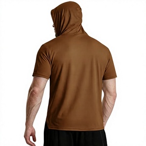 T-shirt à manches courtes à capuche pour homme, imprimé sur mesure, couleur unie, tissu tricoté en polyester/coton, respirant, séchage rapide, écologique - Product Image 2