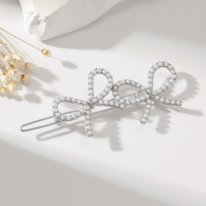 Gran oferta bonito estilo coreano brillante Rhinestone Crystal Hair Clip perla mariposa arco Duckbill Clip accesorios para el cabello para mujeres - Product Image 4