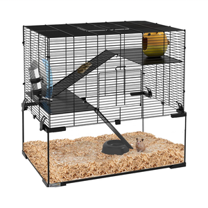 Per gabbia a 3 livelli per criceti con fondo in vetro profondo con chiusura a bottone con Design solido, mobili ecologici per animali domestici - Product Image 1