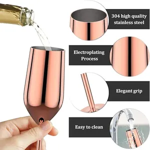 Set <span class=keywords><strong>di</strong></span> 6 <span class=keywords><strong>Bicchieri</strong></span> da Vino Ecologici in Acciaio Inossidabile Infrangibili 220ml/250ml, Calici per Cocktail da Bar - Product Image 4