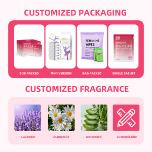 Lingettes nettoyantes intimes féminines et vaginales équilibrées Ph naturelles et biodégradables emballées individuellement pour les femmes - Product Image 5