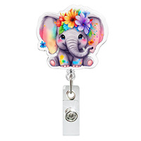 Clip rotatif rétractable en feutre acrylique motif fleur et éléphant, porte-badge rétractable, cadeau pour enseignant et étudiant
