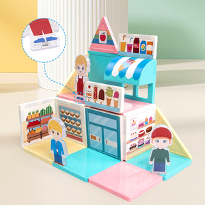 Ensemble de tuiles magnétiques, blocs de construction 3D <span class=keywords><strong>DIY</strong></span> pour café et marché aux fruits, jouet éducatif STEM pour jeu d'imitation, cadeau pour filles - Product Image 4