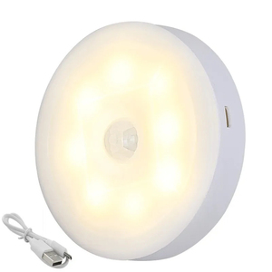 Luces Nocturnas LED Inalámbricas USB, 8 Bombillas, Sensor de Movimiento, Luces para Gabinetes, Dormitorio, Baño, Escritorio, Cuna, Estilo Contemporáneo, Color Blanco, para Hoteles - Product Image 1