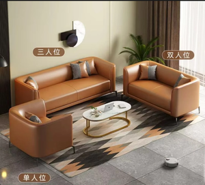 Canapé-lit moderne en cuir bleu foncé, structure en bois massif, coussin en latex souple, salon - Product Image 1