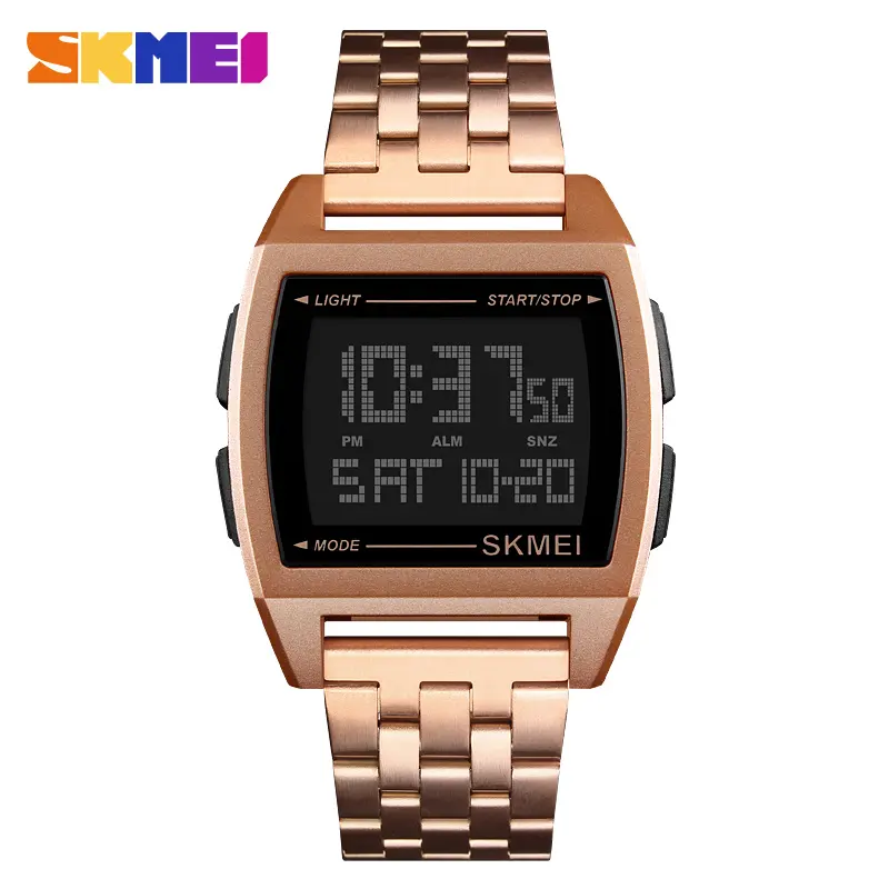 2021 Wholesale Men Sport Digital Watches Skmei 1368 Luminous Stainless Steel Band Wristwatches For Boy Square Watch