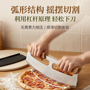 Baking Grade Stainless Steel Pizza Cutter With Wooden Handle 12 In Above For <b>Bread</b> Dough Pizza Cutting - Product Image 4
