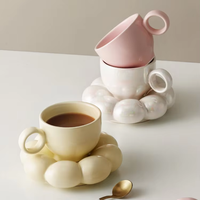Ensemble de tasses à café en céramique rose personnalisé, style INS, tasse à fleurs créative pour le thé de l'après-midi et le petit-déjeuner, valeur esthétique élevée